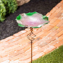 Glass Bird Bath with Garden Stake, Purple and Green Glitter