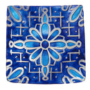 16.5" Hand Painted and Embossed Square Bird Bath, Blue Floral Tiles