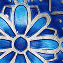 16.5" Hand Painted and Embossed Square Bird Bath, Blue Floral Tiles