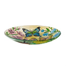 18"Hand Painted and Embossed Glass Bird Bath, Fluttering Butterfly Fields