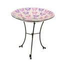 12" Mosaic Bird Bath With Stand & Seed Dish Set, Butterfly