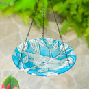 10" Hanging Blue Bird and Branch Glass Bird Bath