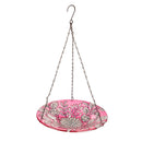 10" Hanging Pink Floral Glass Bird Bath