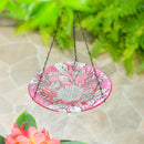 10" Hanging Pink Floral Glass Bird Bath