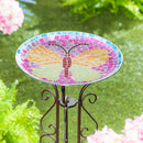 15" Colorful Mosaic Butterfly Bird Bath