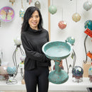Distressed Patina Metal Bird Bath