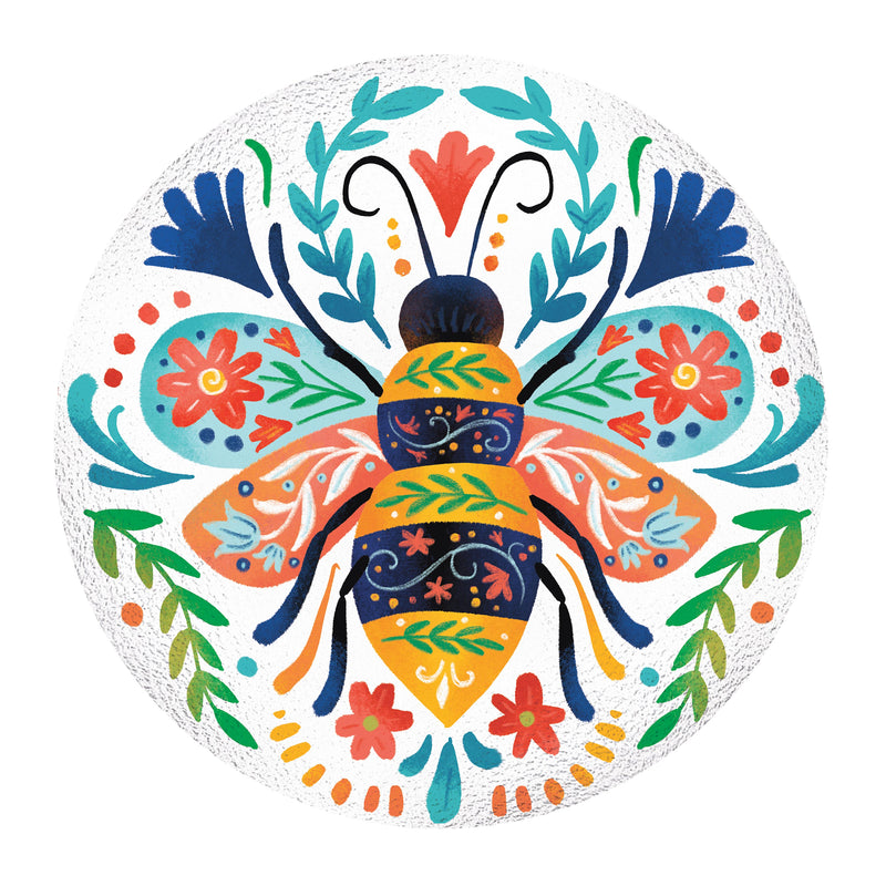 Pollinator Garden Birdbath, Folk Art Bumblebee, 18"