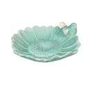 What She Shed Bird Feeder, Ceramic Teal & Green Flower With Bird