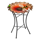 Pollinator Garden Birdbath, Metal Sunflower & Bee, 16.5", With Stand