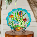 18" Glass Bird Bath, Sea Life