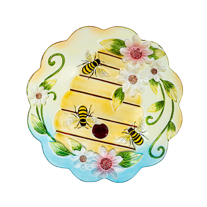 Pollinator Garden Birdbath, Floral Beehouse, 18"