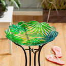 18" Sculpted Edge Glass Bird Bath, Palm Leaves