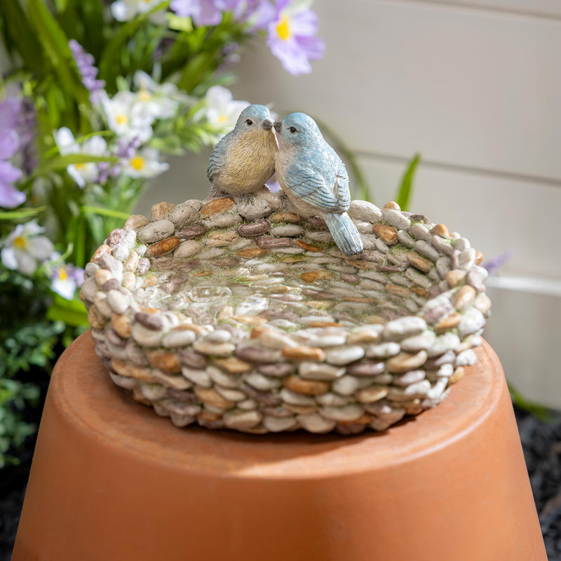 What She Shed Birdbath, Resin Pebble with Birds