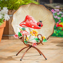 Garden of Wonder Birdbath, Metal Sculpted Edge Bird Bath, Flowers & Mushrooms, 17"