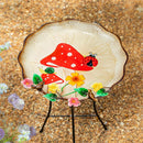 Garden of Wonder Birdbath, Metal Sculpted Edge Bird Bath, Flowers & Mushrooms, 17"