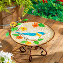 17" Metal Bird Bath, Blue Bird With Flowers