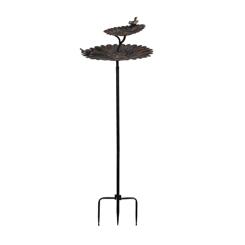 2-in-1 Sunflower Metal Birdbath and Feeder with Mounting Attachment and Stake, 48"H