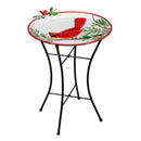 Holiday Poinsettia Birdbath, Metal Birdbath with Stand, Cardinal, 16.5"