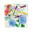 16.5" Hand Painted Embossed Square Glass Bird Bath, Dragonfly Prints