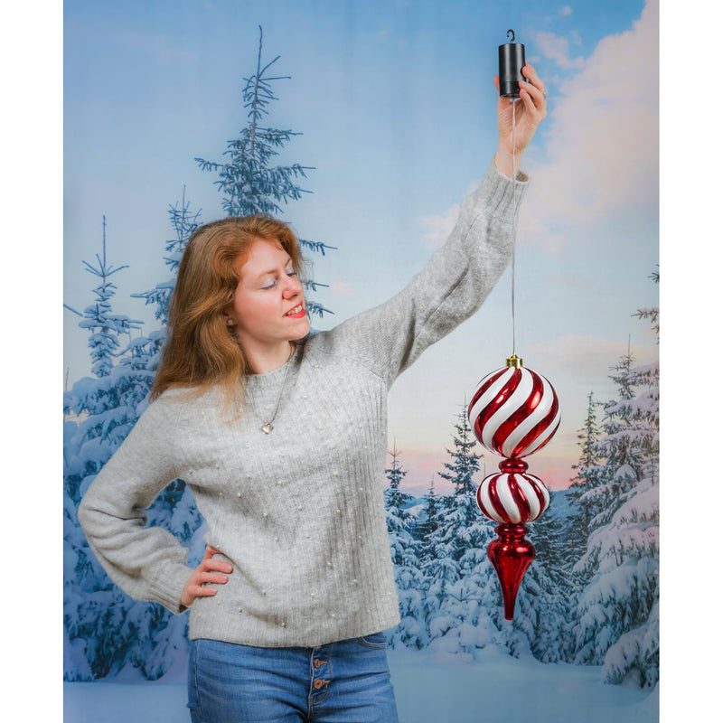 17"H Finial Shatterproof Battery Operated White Chasing Light LED Ornament, Red and White Swirl