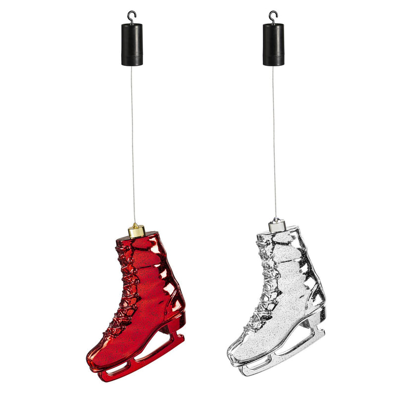 Ice skate Shatterproof Battery Operated LED Ornament, 2 ASST, Red and Silver