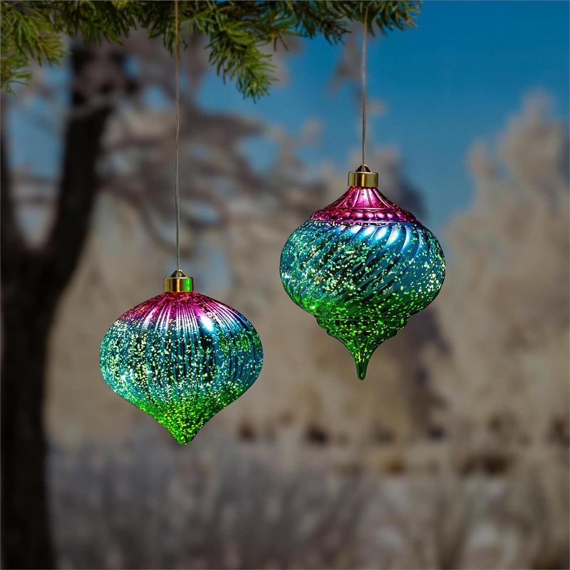 Season to Sparkle Outdoor Lamp & Lighting, Hanging LED Ornament, Gradient, 6"H, Asst of 2