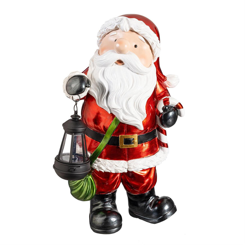 Traditional Santa Garden Statue, Resin Solar Statue, Santa with Lantern, 18"H