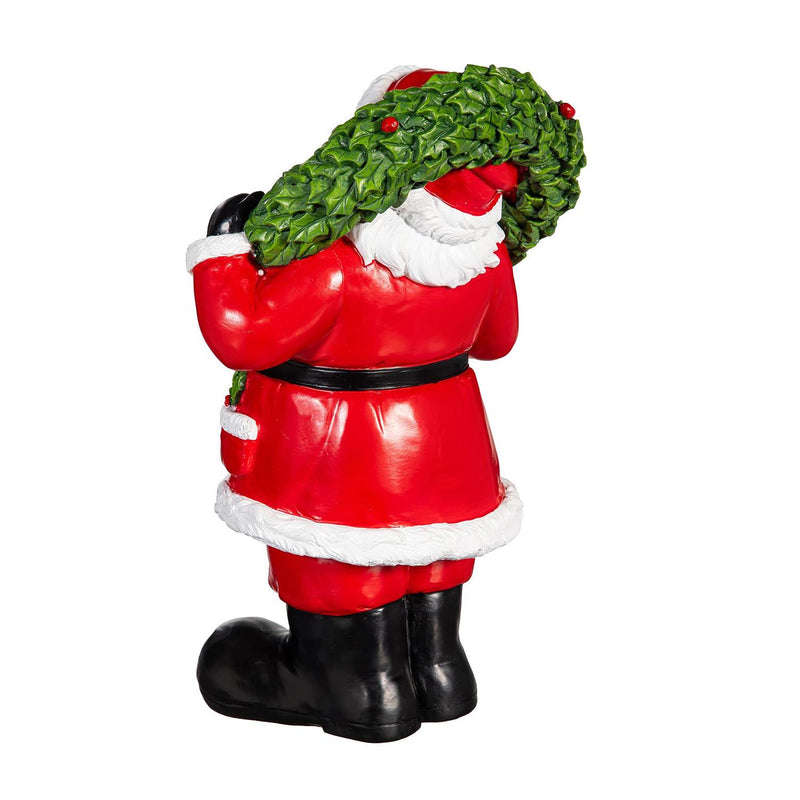 Holiday Poinsettia Garden Statue, LED Resin Statue, Snowman and Santa, 18"H, Asst of 2