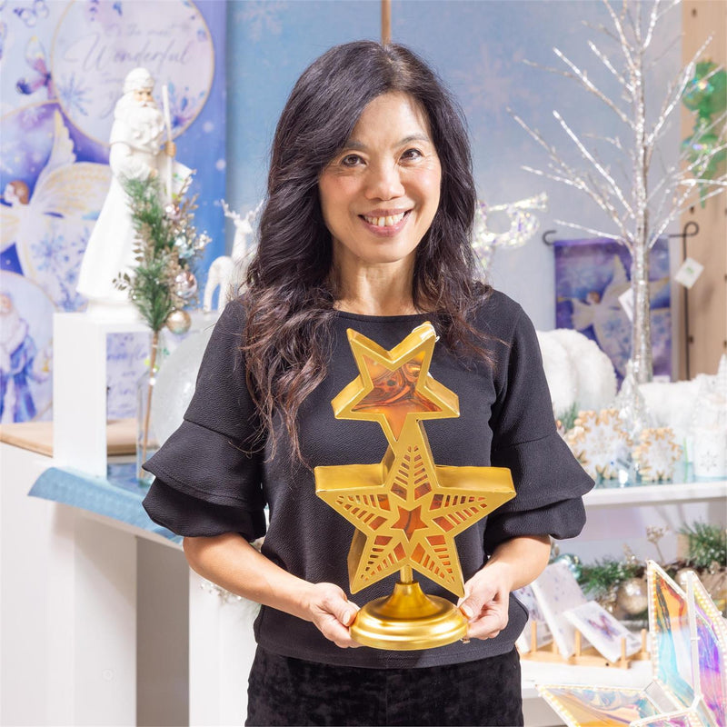 Season to Sparkle Garden Statue, LED RGB Color Changing Statue, Stacked Star, 14"H