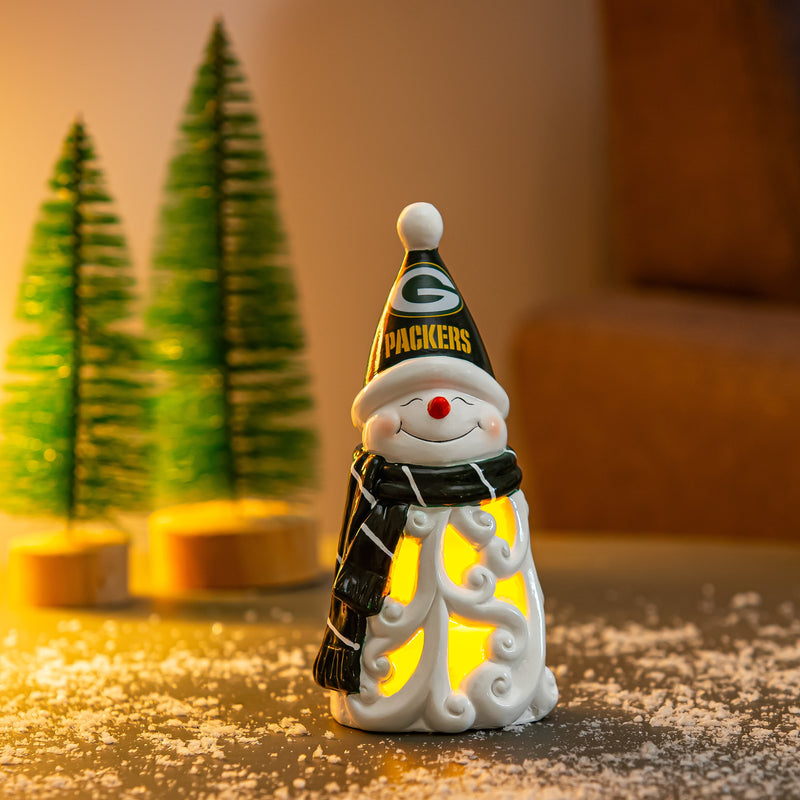 Green Bay Packers Snowman LED Statuary, 8"