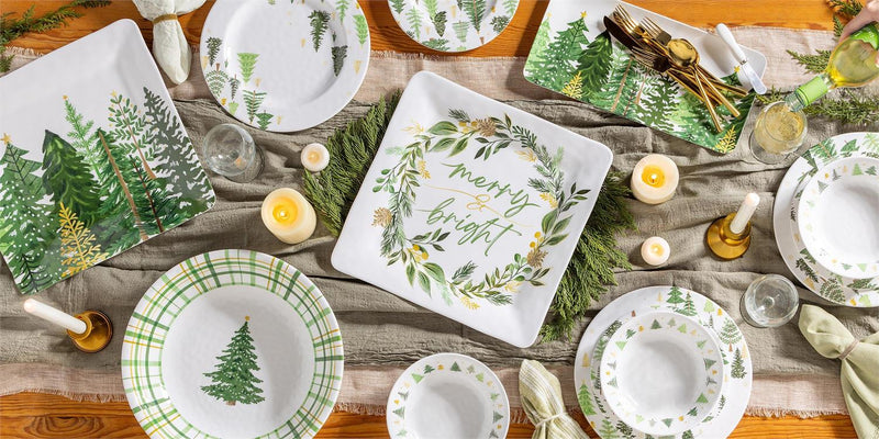 Shades of Green Serveware Rectangular Melamine Platter with Spreader Set