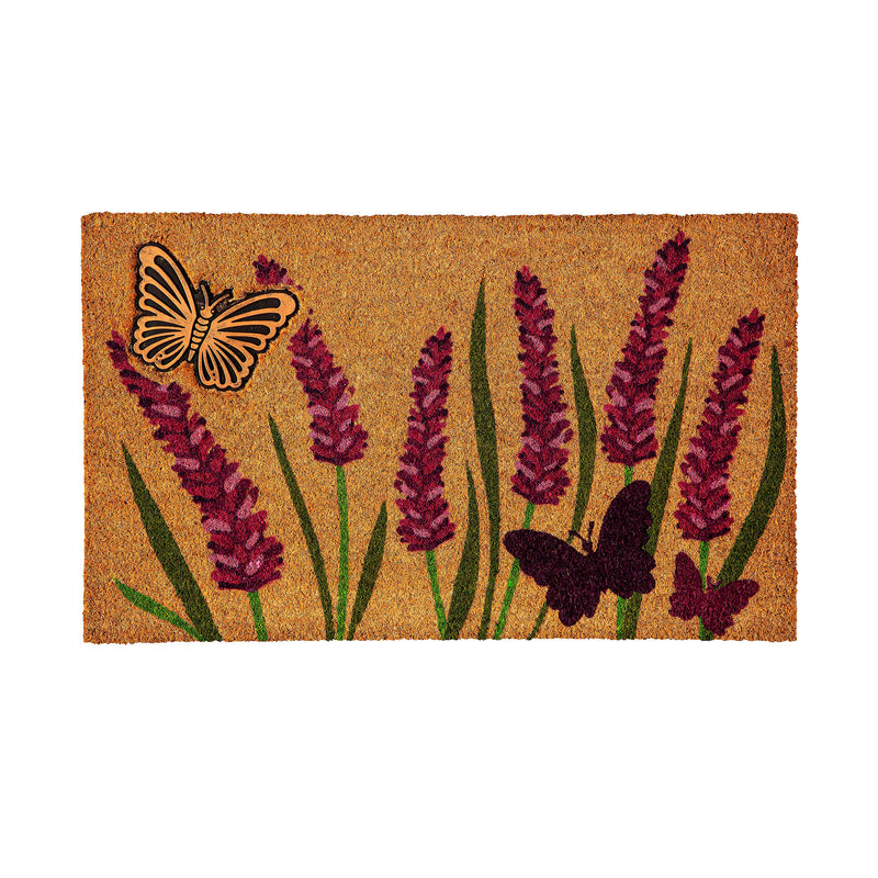Lavender Field of Dreams Coir Mat with Rubber Embossed Butterfly