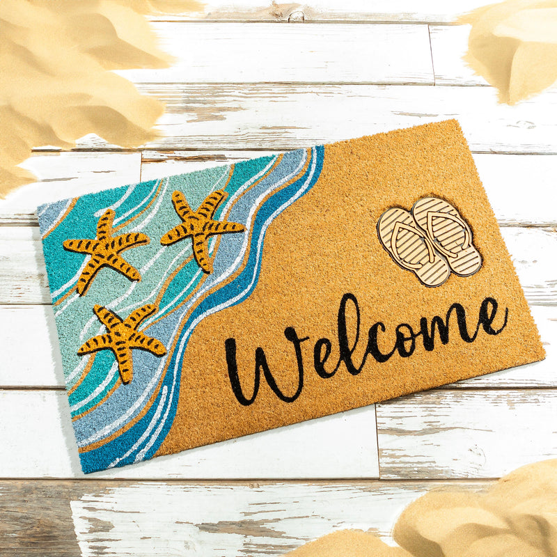 Beach Vibes Only Coir Mat with Rubber Embossed Flip Flops