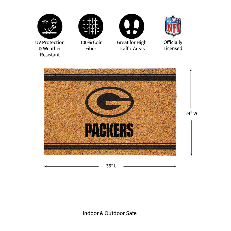 Green Bay Packers Large One Color Coir Mat, 36"x24"