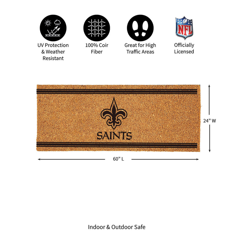 New Orleans Saints Extra Large One Color Coir Mat, 60"x24"