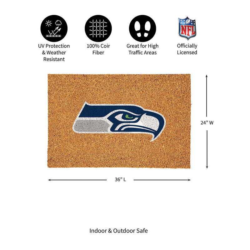 Seattle Seahawks Large Full Color Coir Mat, 36"x24"