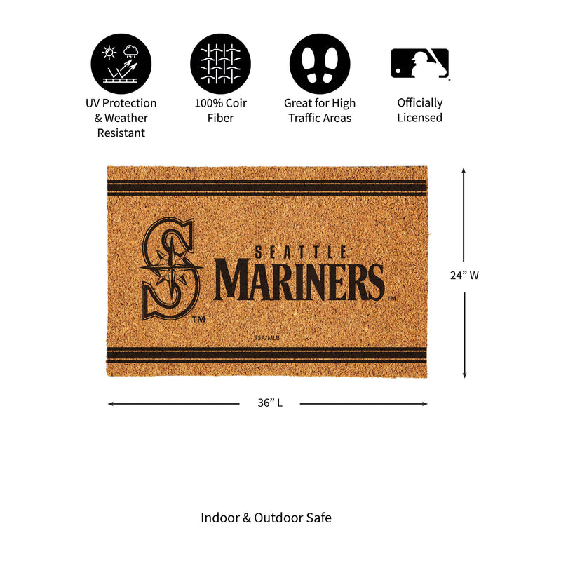 Seattle Mariners Large One Color Coir Mat, 36"x24"