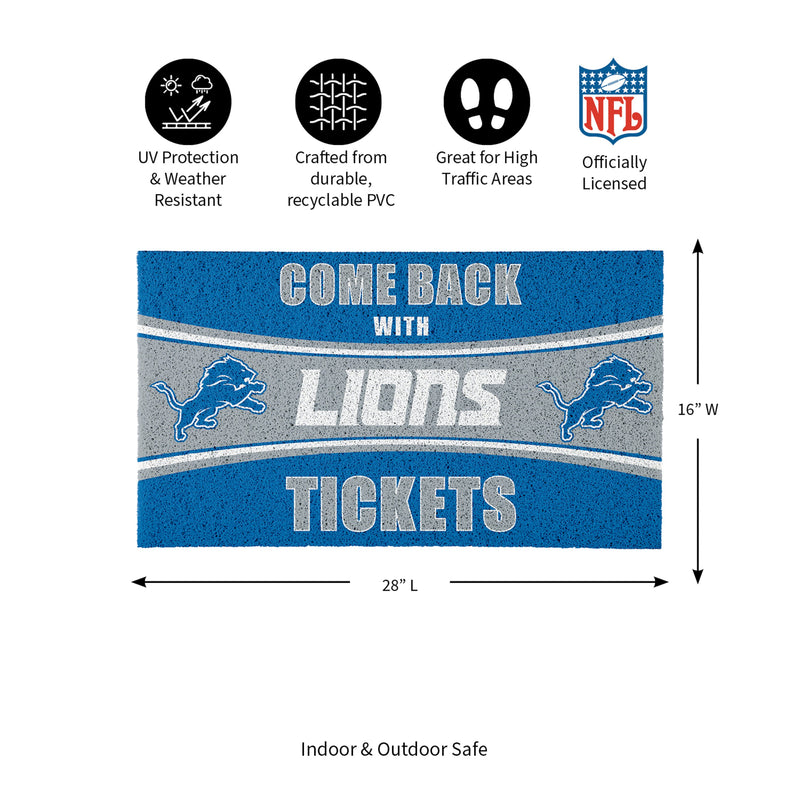 28" x 16" PVC Trapper Mat, Come Back with Tickets, Detroit Lions