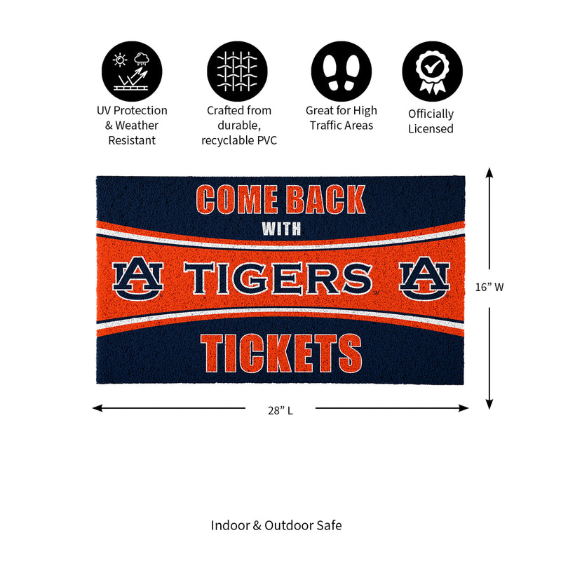 28" x 16" PVC Trapper Mat, Come Back with Tickets, Auburn University