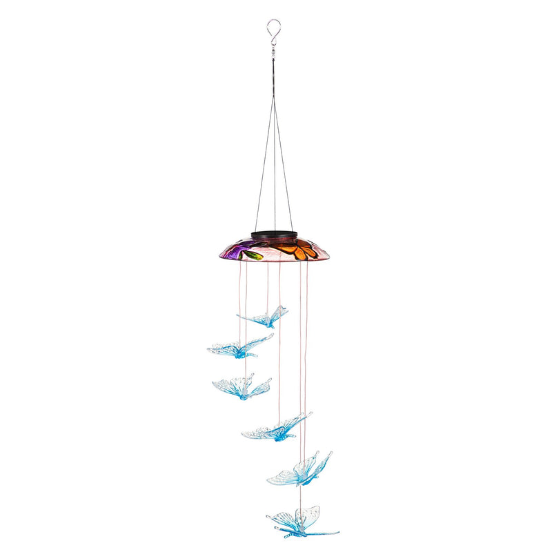 Evergreen Garden Accents,Hand Painted Solar Color Changing Solar Mobile, Butterfly,7.09x7.09x29.53 Inches