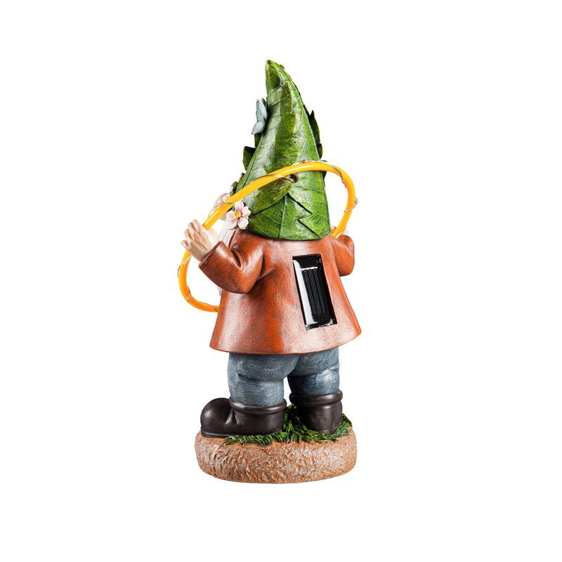 Evergreen Statuary,Chasing Lights Solar Hula Hoop Garden Gnome Statuary w/ Butterfly,9.45x5.51x14.37 Inches