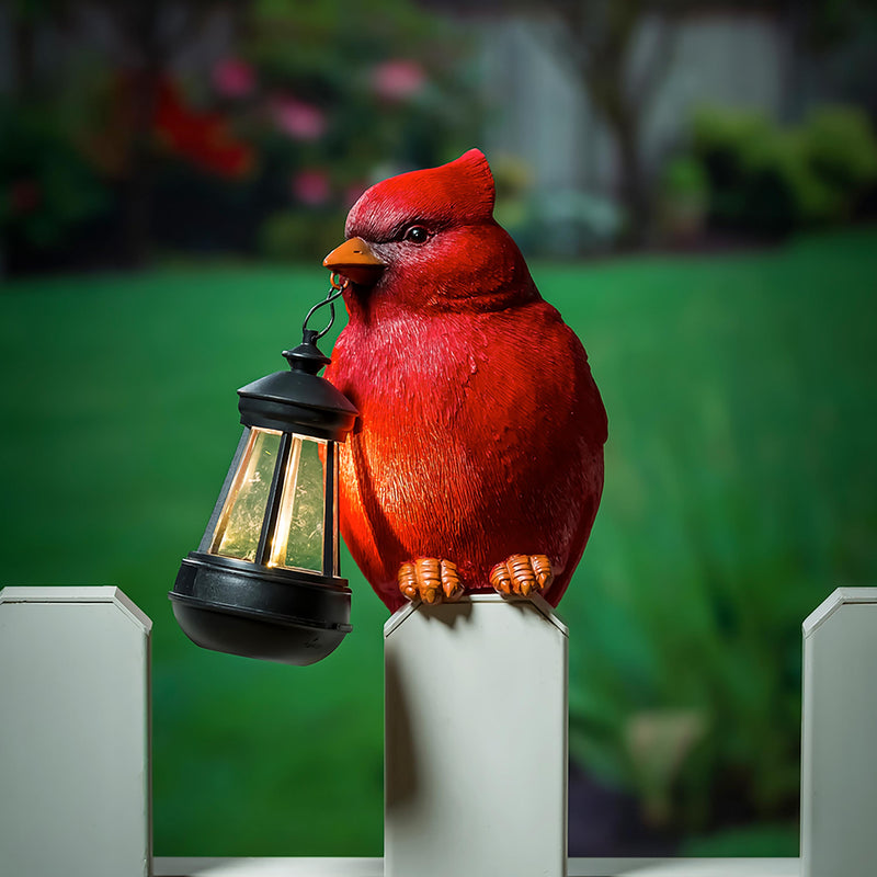 Evergreen Statuary,Fence Hanger with Solar Lantern, Cardinal,4.72x7.09x11.22 Inches