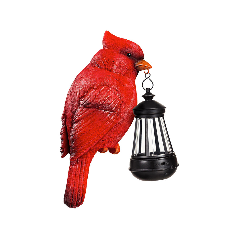 Evergreen Statuary,Fence Hanger with Solar Lantern, Cardinal,4.72x7.09x11.22 Inches
