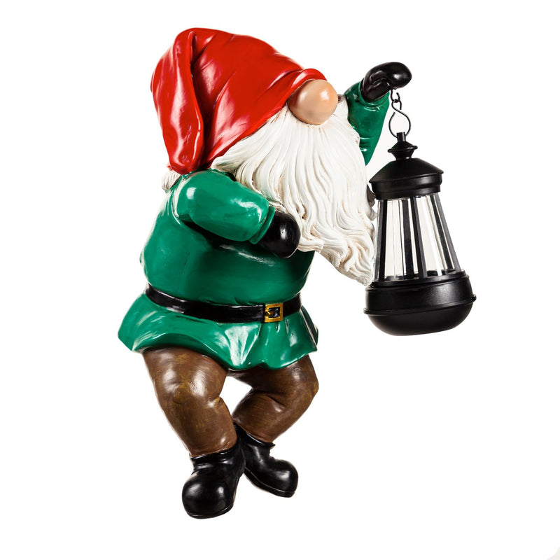 Evergreen Statuary,Fence Hanger with Solar Lantern, Gnome,9.06x8.07x12.4 Inches