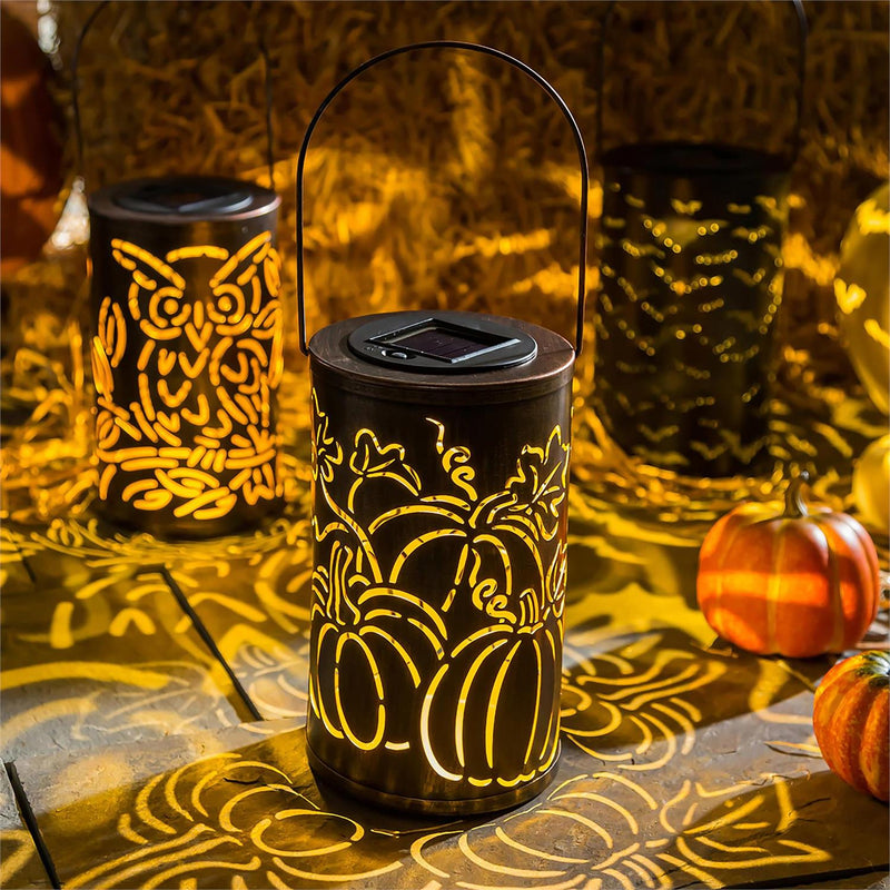 Solar Oil Rubbed Bronze Cut Out Lantern, Pumpkins