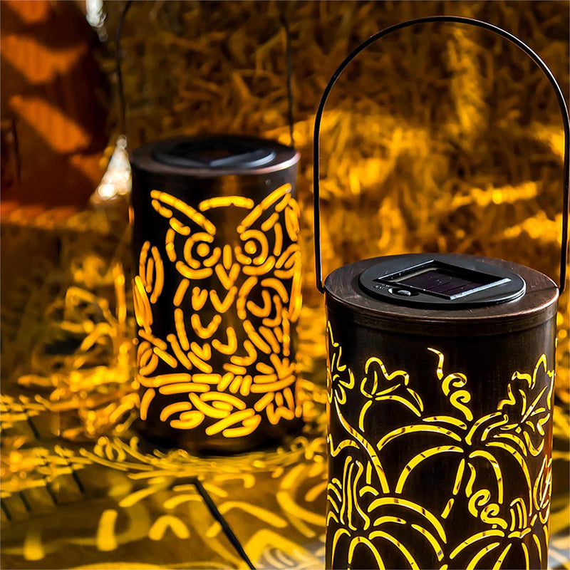 Solar Oil Rubbed Bronze Cut Out Lantern, Pumpkins