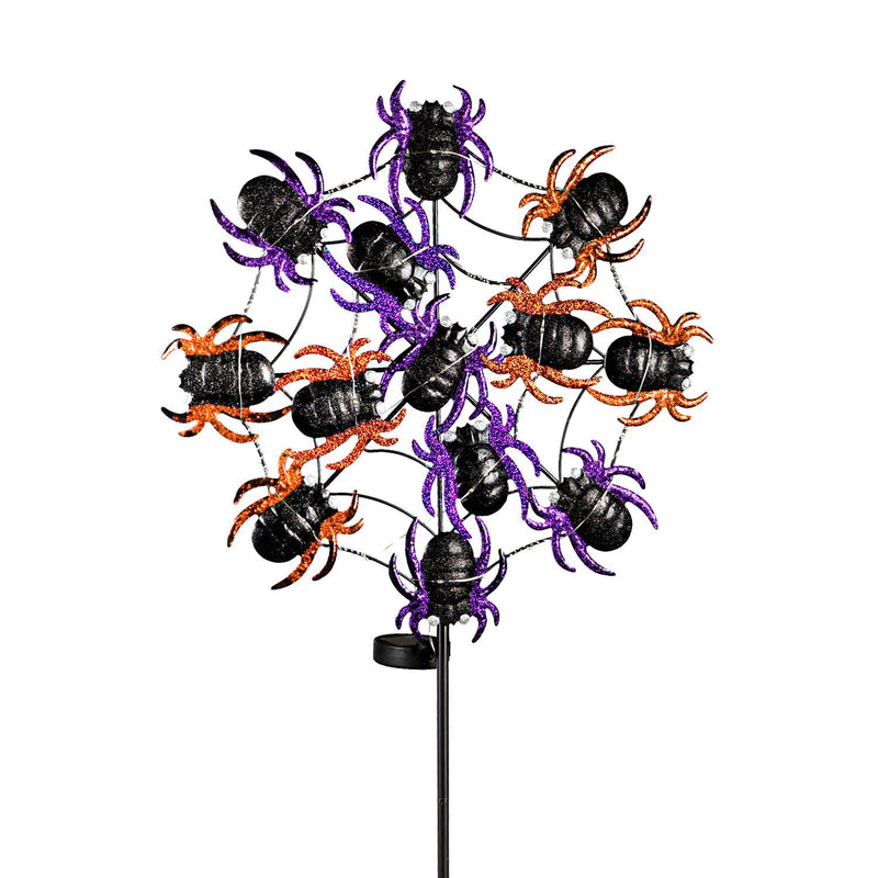 44"H Light Movement Solar Garden Stake, Purple Spider Web