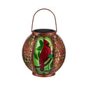 8" Solar Hanging Round Lantern with Embellished Panel Cutouts, Cardinal