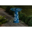 Solar Laser Cut Metal Bird Bath with Pedestal, Blue