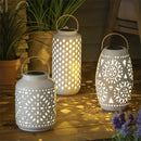 14.6" White Ceramic Solar Lantern